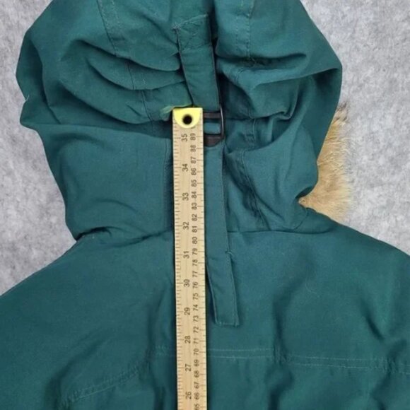 VTG Eddie Bauer Goose Down Premier Polar Parka Women M Canadian Coyote Fur Green - Picture 8 of 10